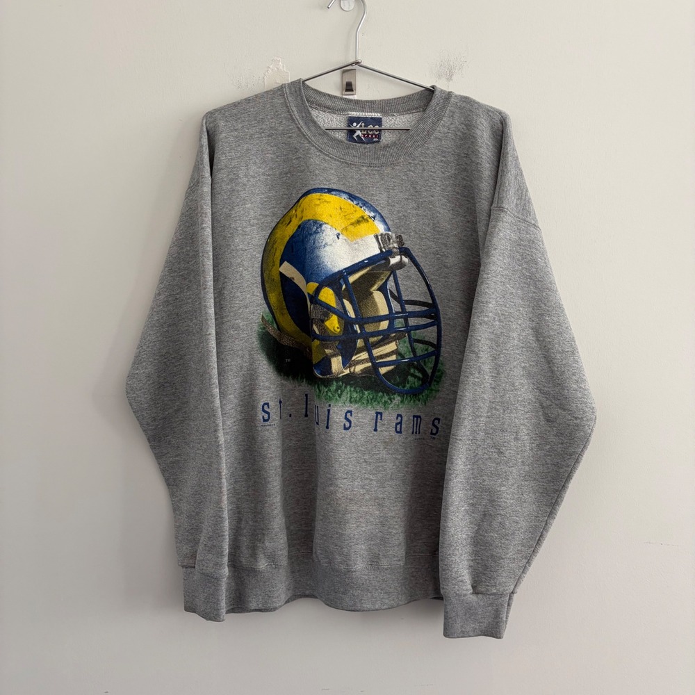 Vintage Lee Sport St Louis Rams Helmet Sweatshirt Gray Mens XL